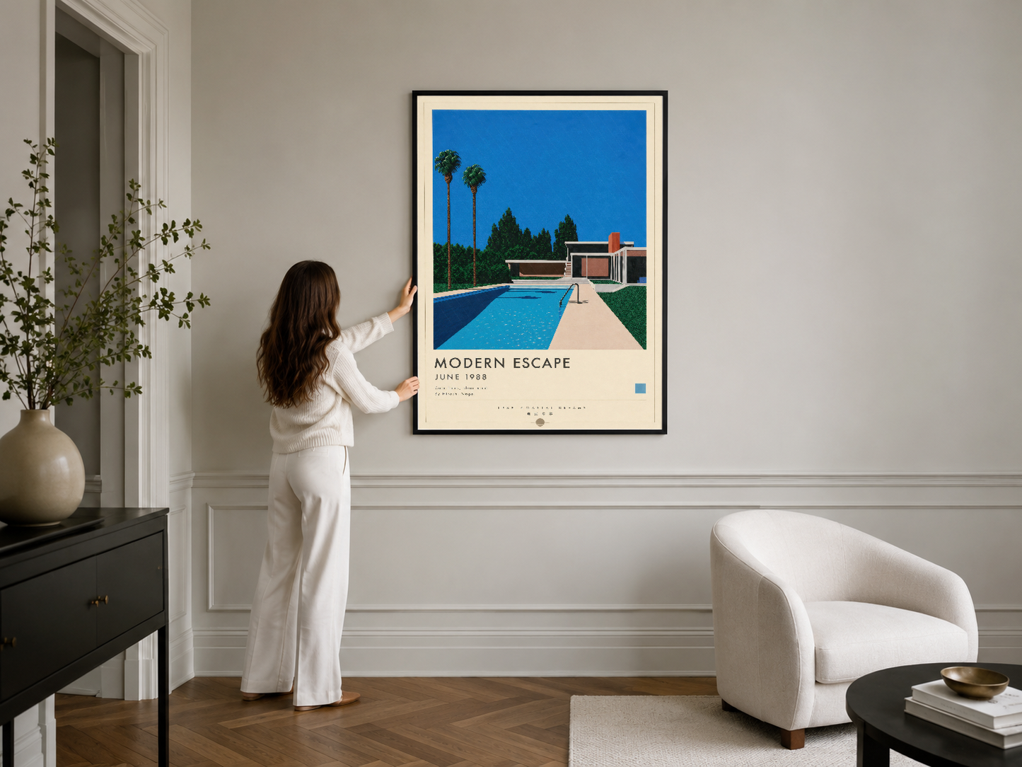 Cevre tablosu, 1988 Modern Escape konulu retro baskı, çerçeveli duvar sanatı, şık iç mekan dekorasyonu.
