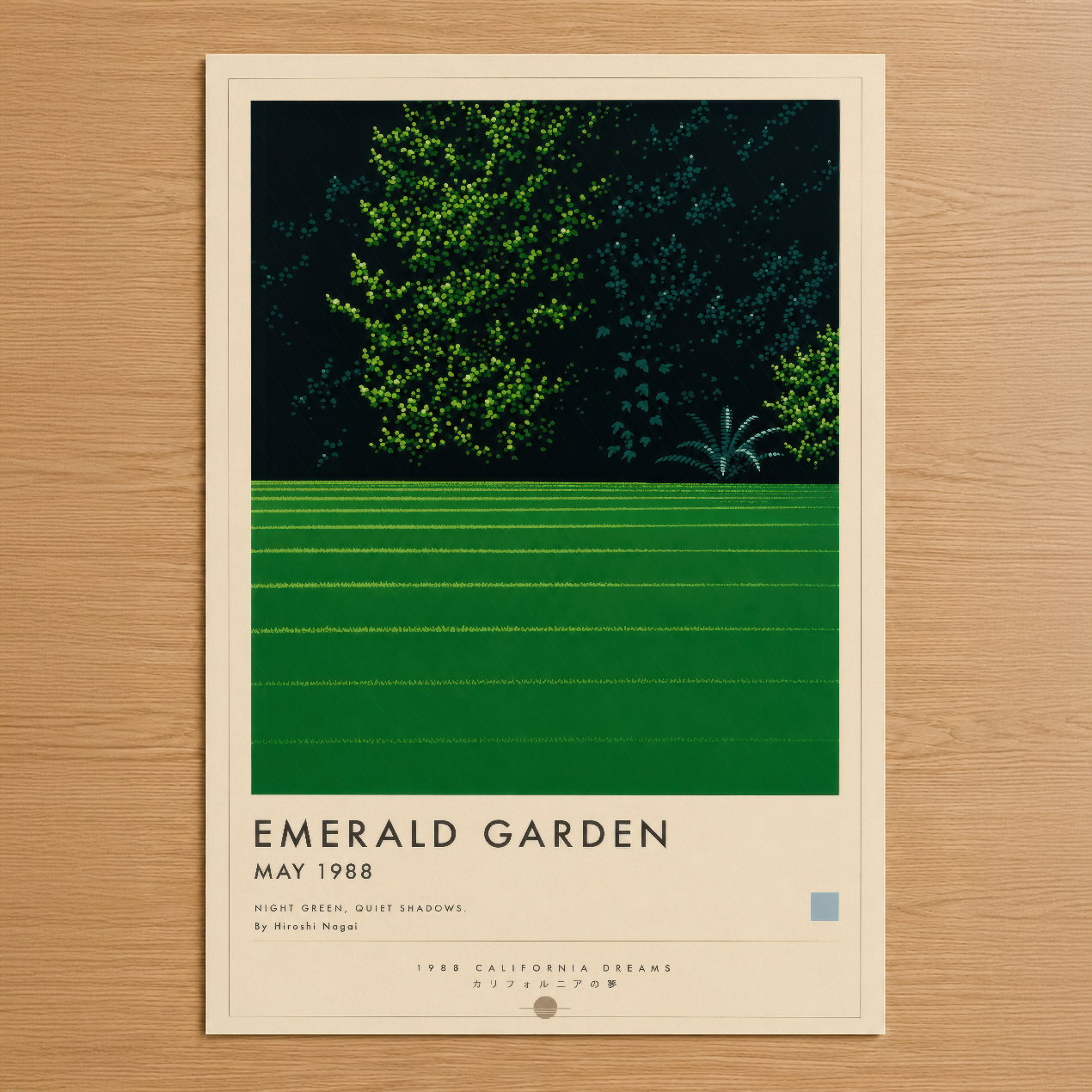 Emerald Garden, 1988 yılında Hiroshi Negai tarafından tasarlanmış minimalist sanat eseri, gece bahçesinin sakin atmosferini