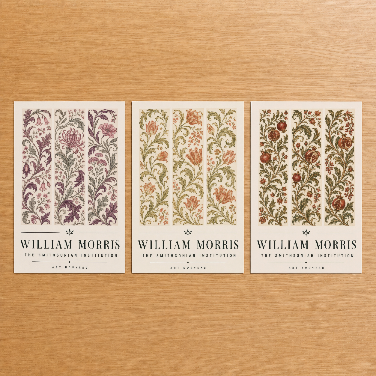 William Morris klasik çiçek desenleri üç panelden oluşan sanat tablosu seti, vintage sanat poster koleksiyonu.