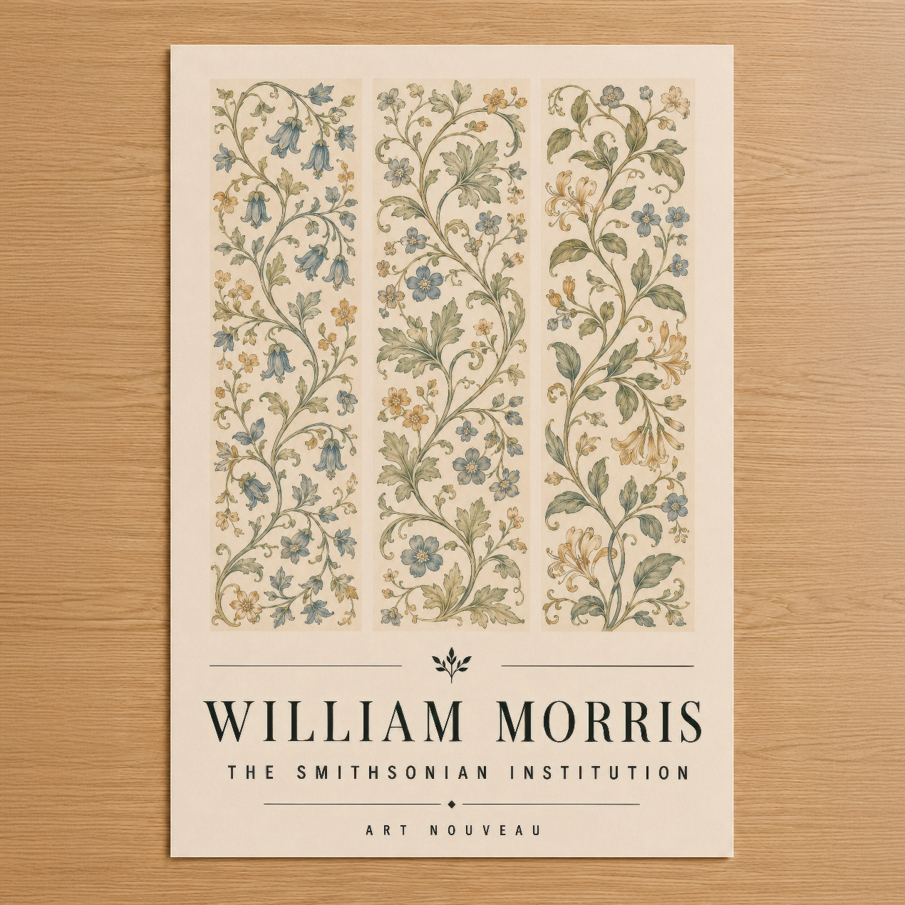 William Morris tasarımı, Art Nouveau stilinde üç şeritli botanik motifli duvar tablosu.