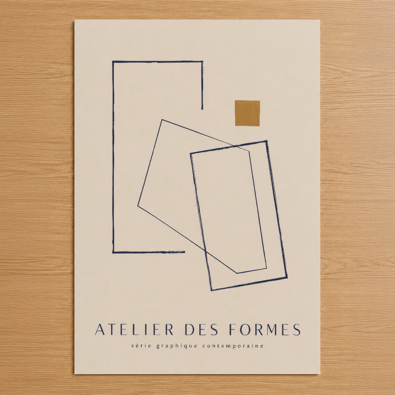 Geometrik şekiller ve altın detaylarıyla çağdaş soyut tasarım, minimalist tarzda sanat poster.