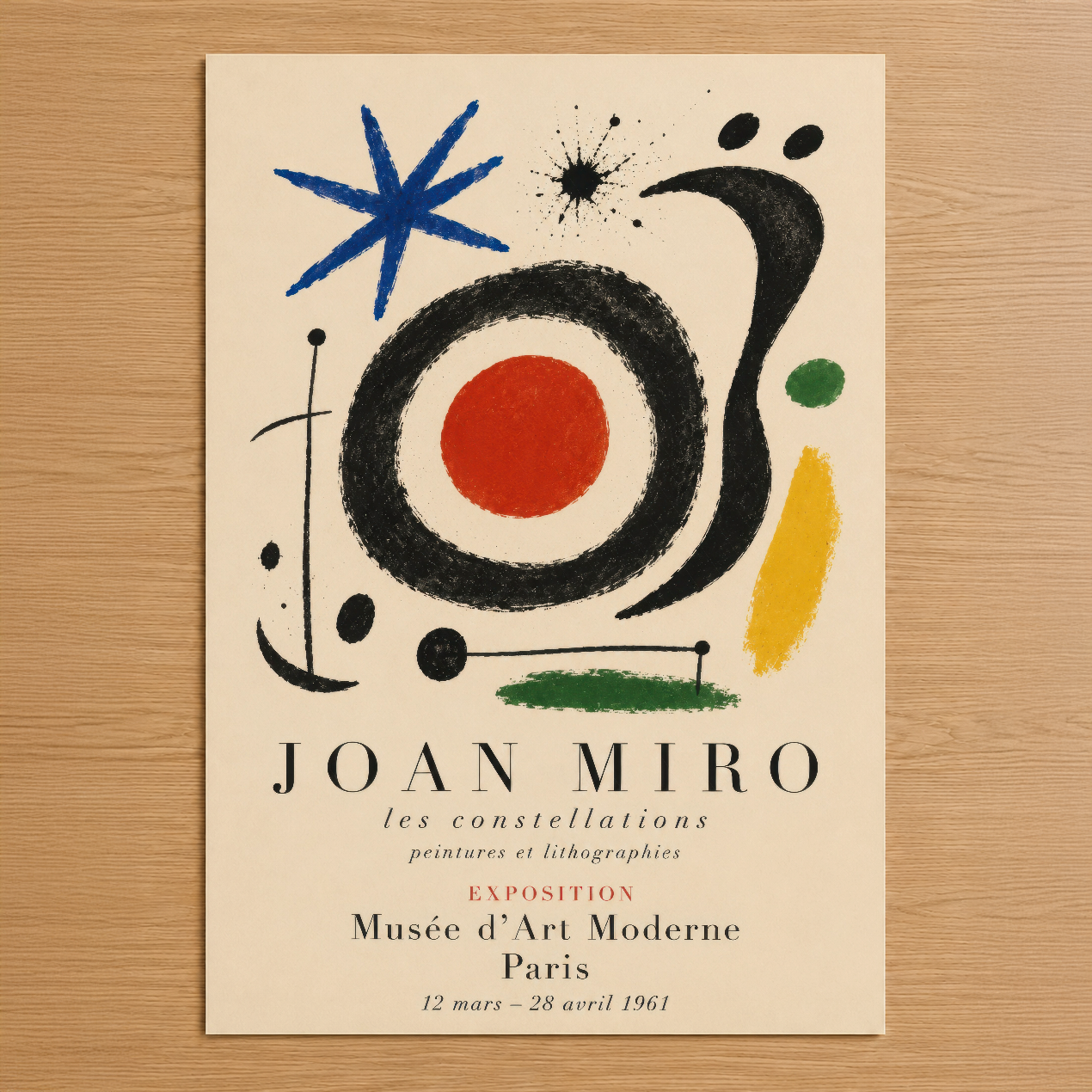 Joan Miro Les Constellations modern sanat posterinin orijinal 1961 Paris sergisi afişi tasarımı.