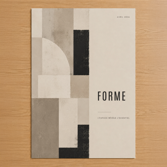 Forme soyut tasarım, geometrik şekiller ve monokrom palet ile minimalist duvar tablosu.