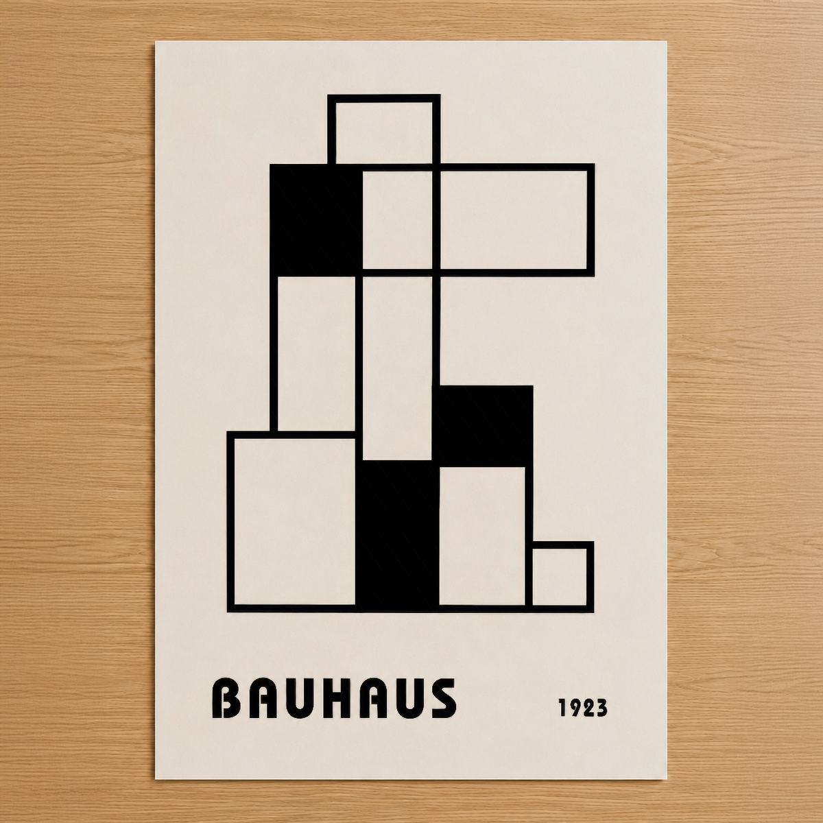 1923 Bauhaus geometrik soyut sanat tablosu, siyah ve beyaz minimal tasarım, çağdaş iç dekorasyonu için ideal poster