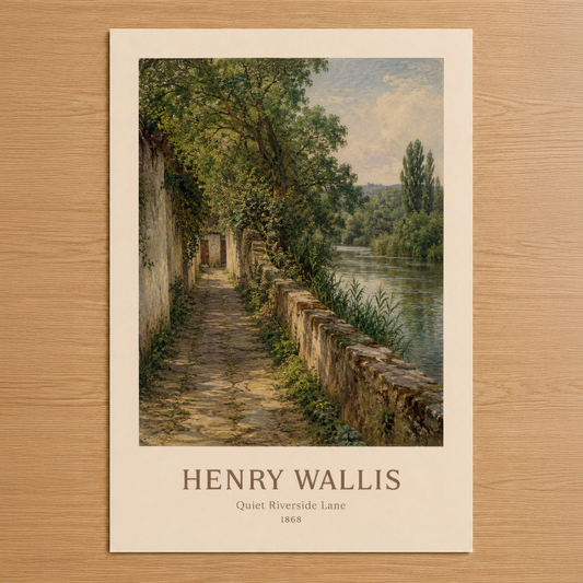 Henry Wallis'in 1868 tarihli klasik eseri, sakin bir nehir yolu boyunca taş duvarlar ve yeşil ağaçlar arasında uzanan
