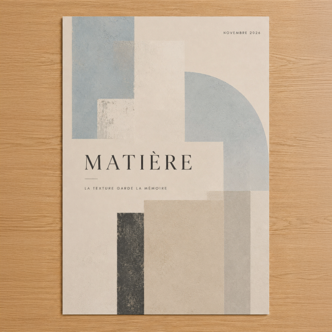 Matière tablosu, geometrik şekiller ve vintage doku ile minimalist tasarım, gri ve krem tonlarında sanat eseri.