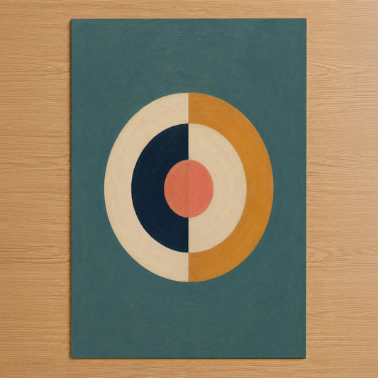 Retro geometrik desen, konsantrik dairelerle oluşturulan modern sanat tablosu, oturma odasına zarif bir dokunuş.