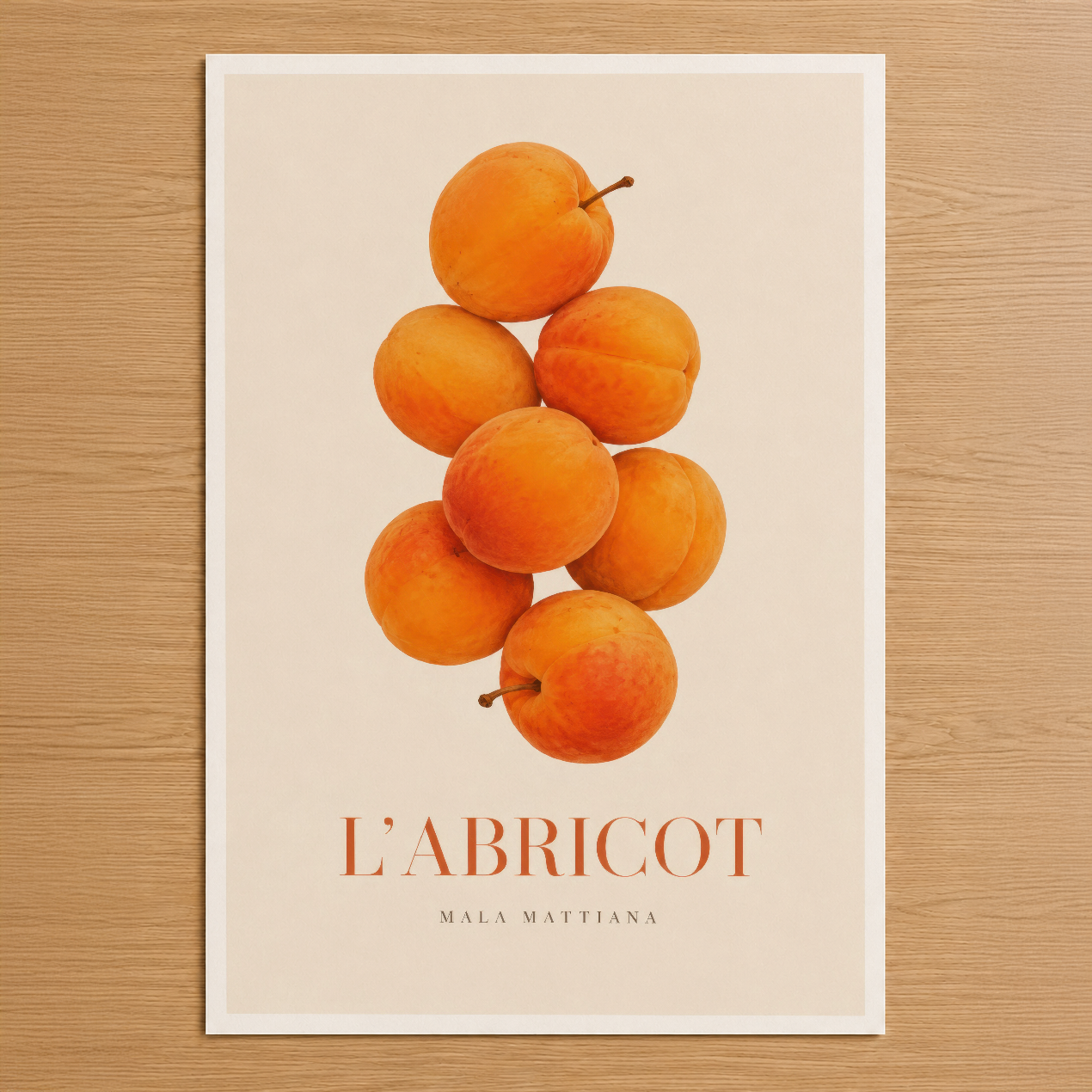 Canlı turuncu kayısıları minimalist tasarımla sunan L'Abricot duvar tablosu, modern iç mekanları canlandıran sanat eseri.