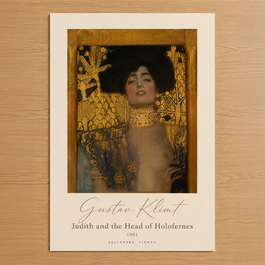 Klimt'in altın yapraklarıyla bezeli başyapıtı Judith, mistik güzelliğiyle sanat koleksiyonunuza zarafet katıyor.