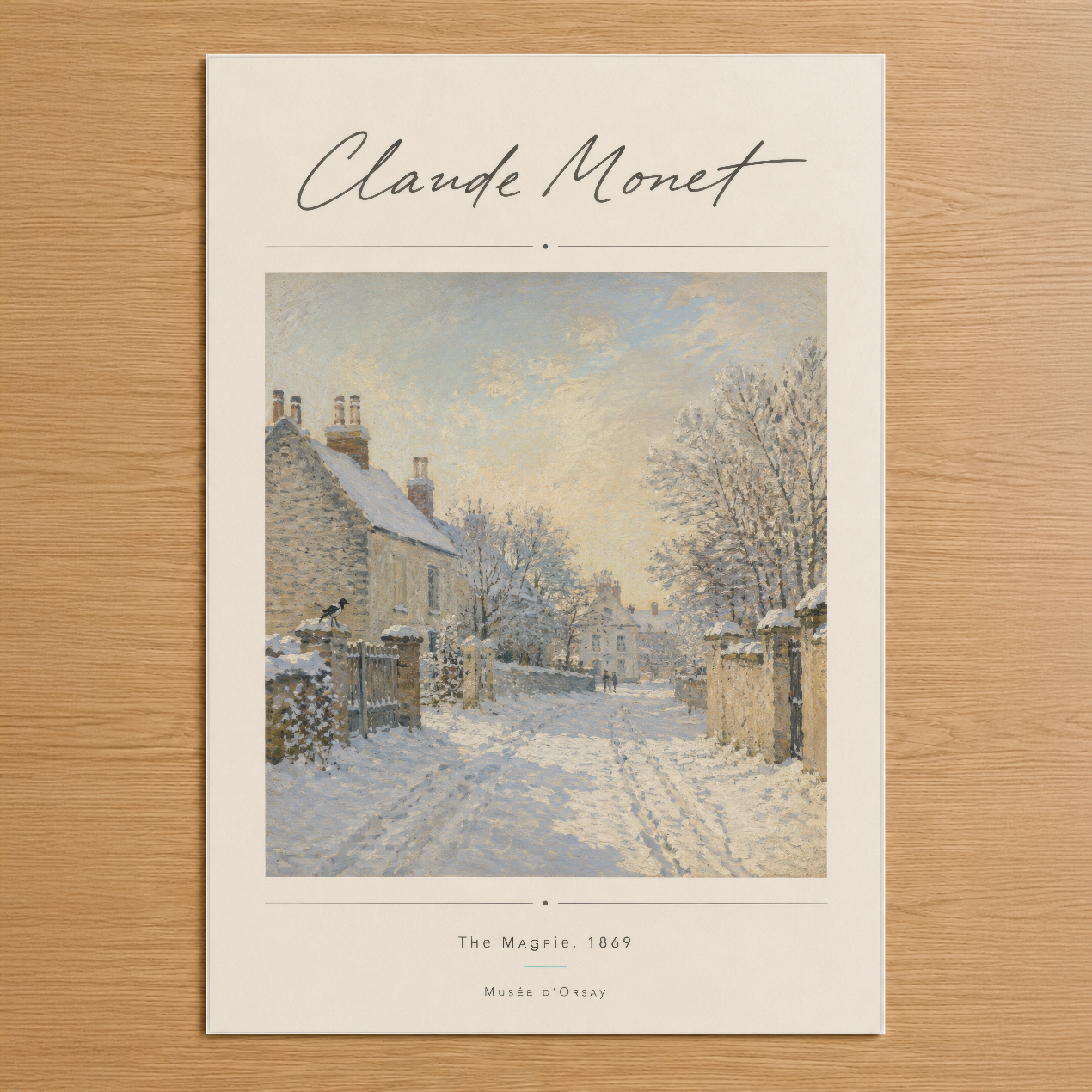Monet'nin 1869 başyapıtı The Magpie, kış manzarasının ışık oyunuyla canlanan nostaljik sahnesi.