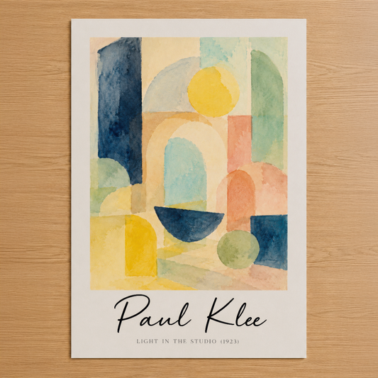 Paul Klee'nin 1923 tarihli soyut başyapıtı, geometrik şekiller ve canlı renklerle ışığın oyununu gösteren sanat tablosu.