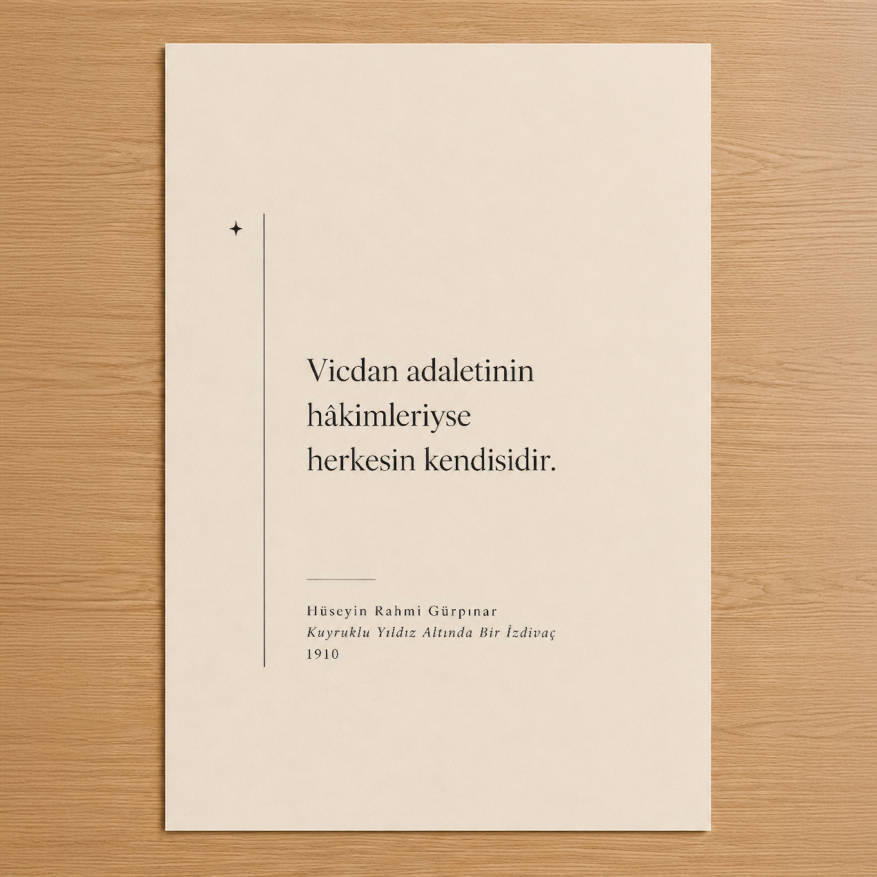 Hüseyin Rahmi Gürpınar'ın 1910 tarihli şiirinden ilham alan, minimalist tasarımlı duvar tablosu.