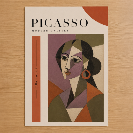 Picasso Modern Gallery koleksiyonundan, geometrik yüz portresinin renkli soyut tasarımı taşıyan duvar tablosu.