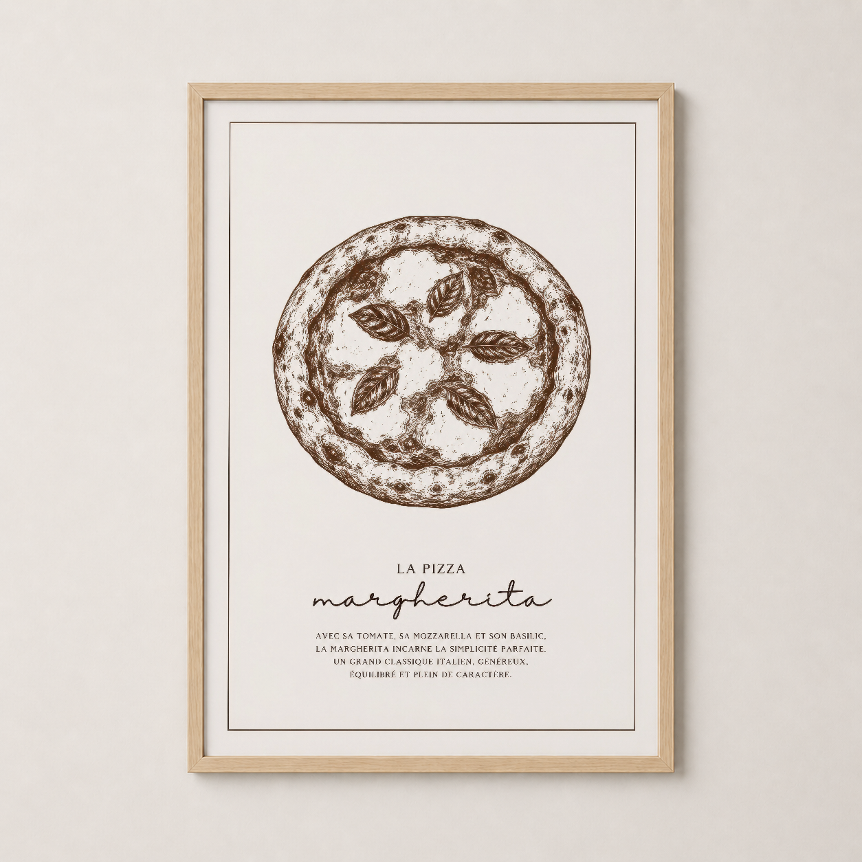 Kahverengi Bej Pizza Margherita Vintage Mutfak Duvar Tablosu