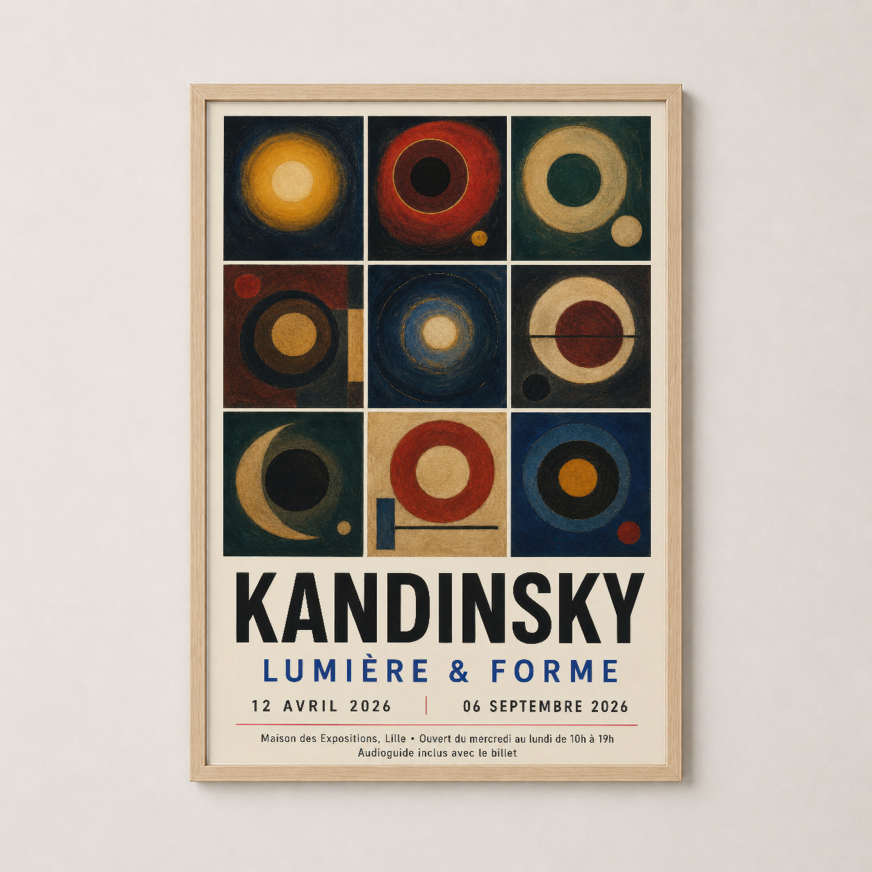 Kırmızı Mavi Altın Kandinsky Soyut Geometrik Duvar Tablosu