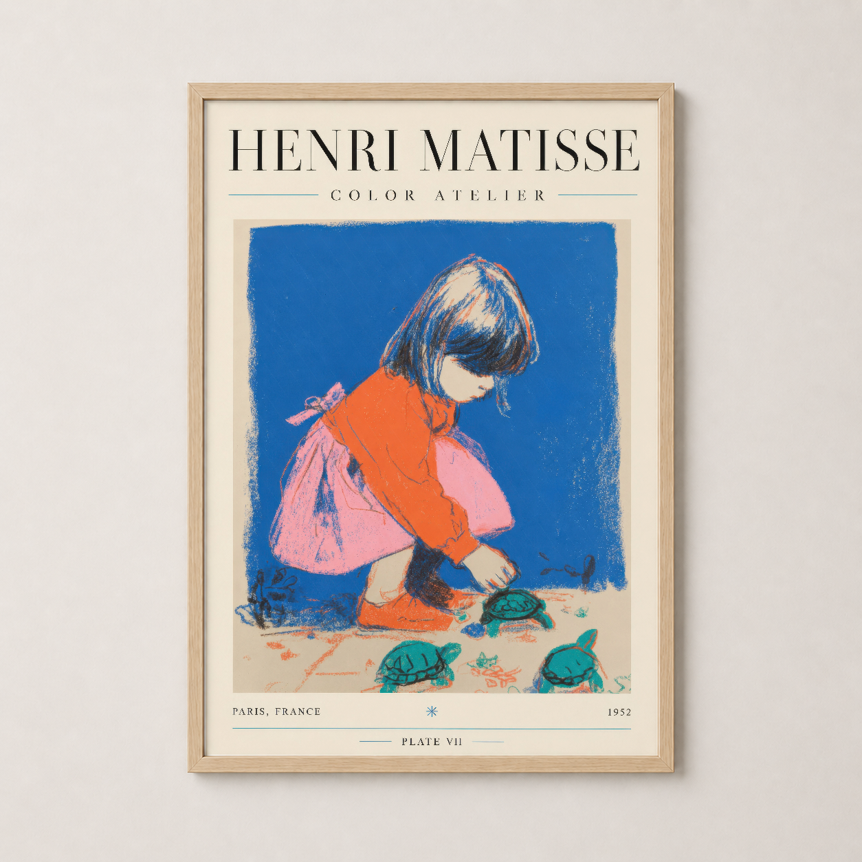 Ahşap çerçevedeki Matisse posteri, sıcak ve klasik bir sanat koleksiyonunun sembolü haline geliyor.