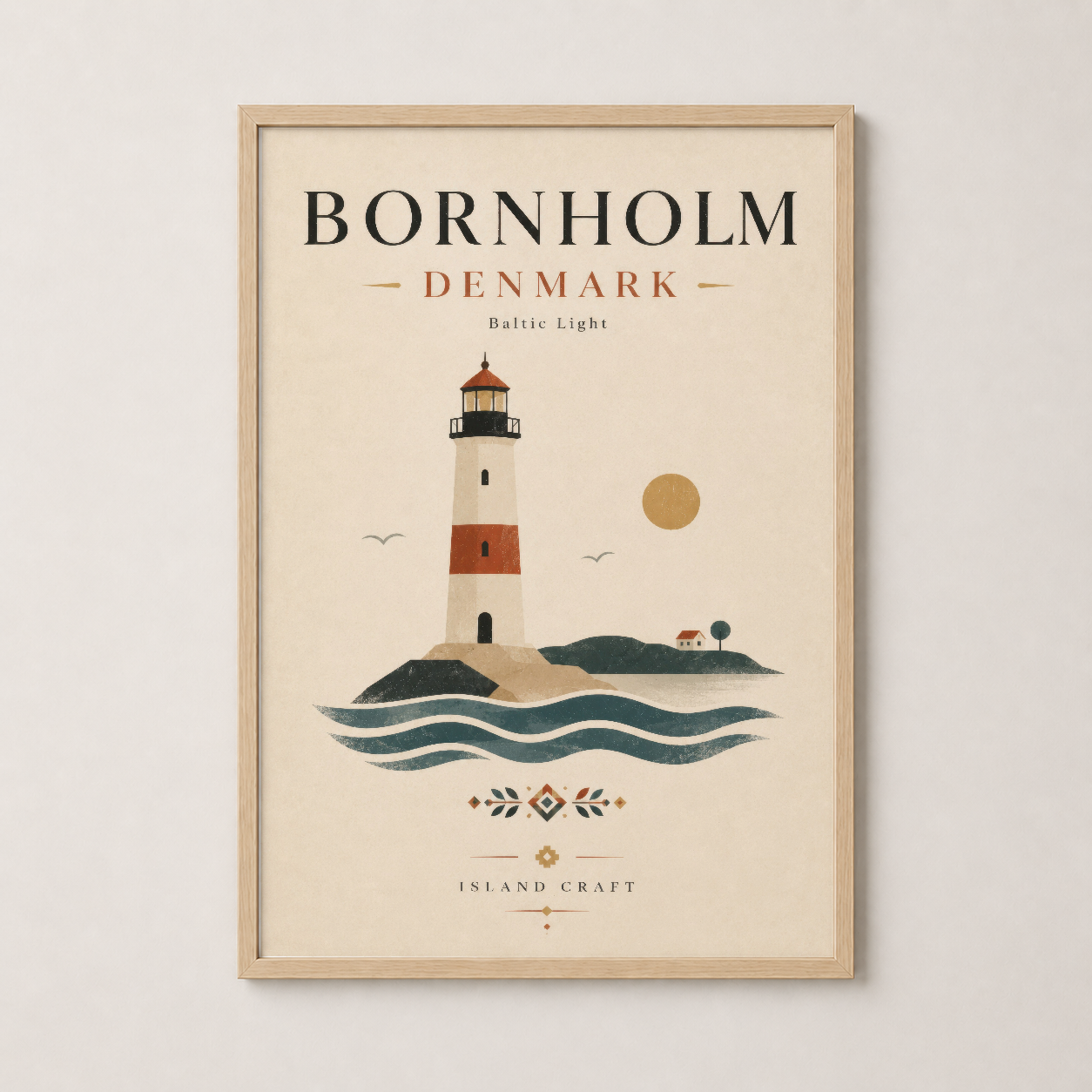 Ahşap çerçeveli Bornholm feneri tasarımı, scandinavian tarzı modern ev dekorasyonunda kullanılan sanat posteri.