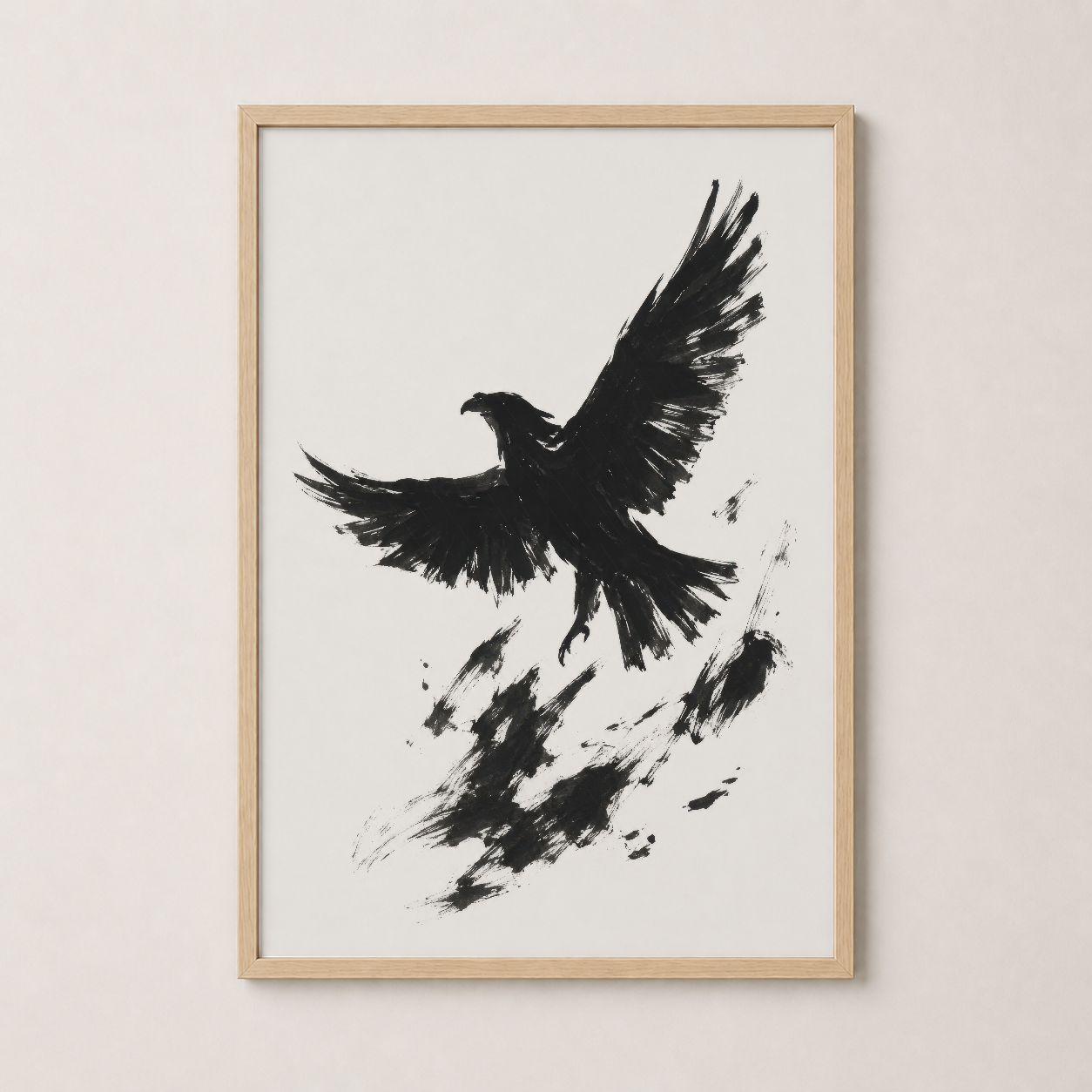 Siyah Beyaz Kartal Minimalist Mürekkep Duvar Tablosu