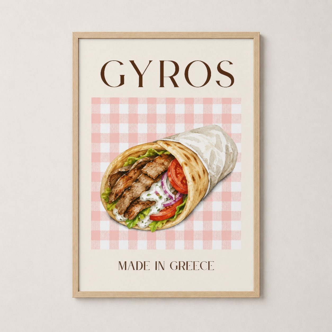 Ahşap çerçeveli gyros sanat tablosu, sıcak ve doğal ev dekorasyonuna mükemmel uyum sağlayan.