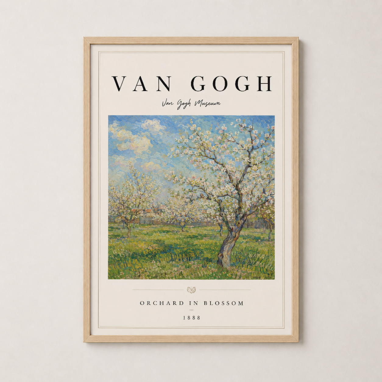Doğal ahşap çerçeveli Van Gogh tablosu, izlenimci bahçe manzarası, 1888 klasik ressam yapıtı.