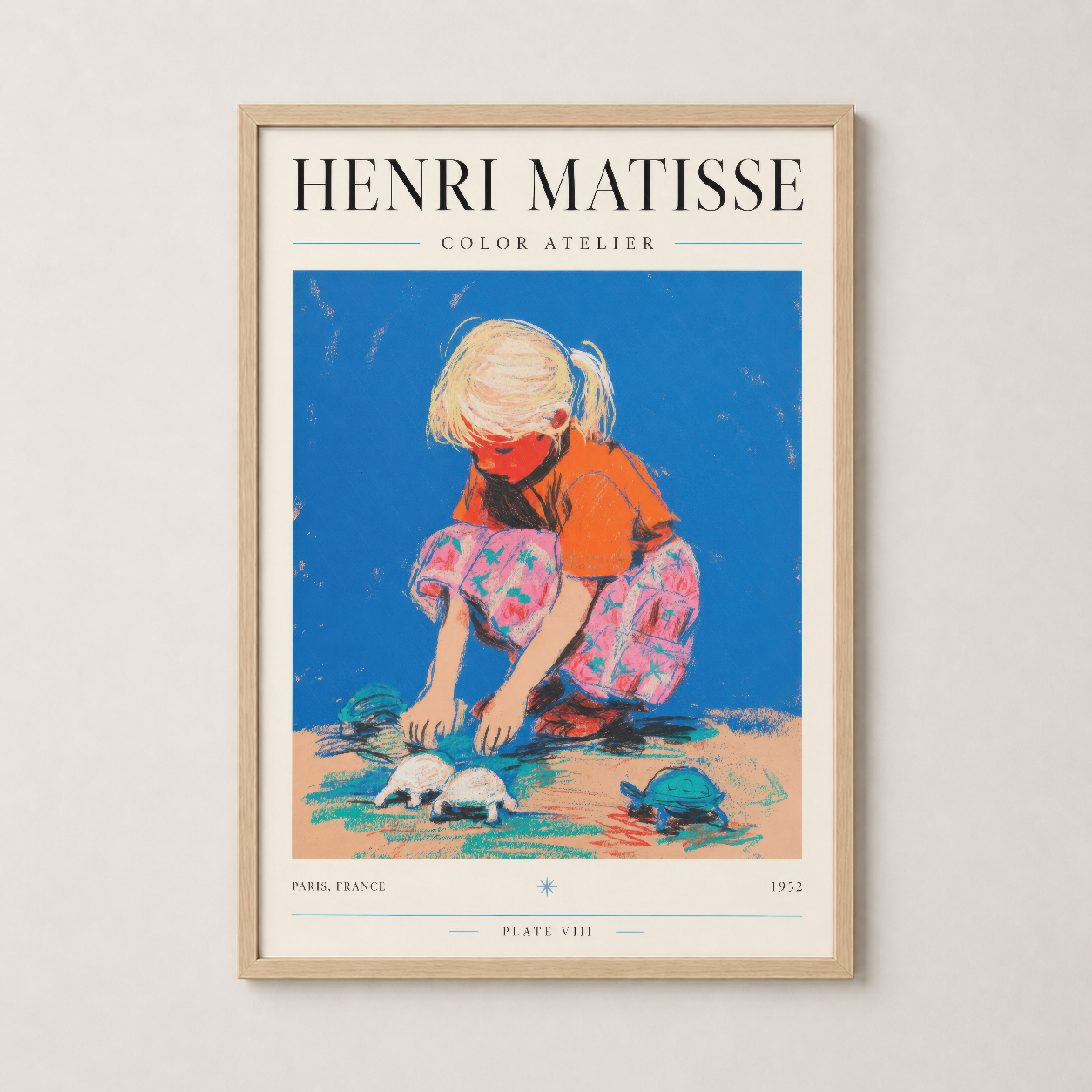 Matisse Color Atelier poster, ahşap çerçevede, kültürel sanat eseri ve modern dekorasyon.
