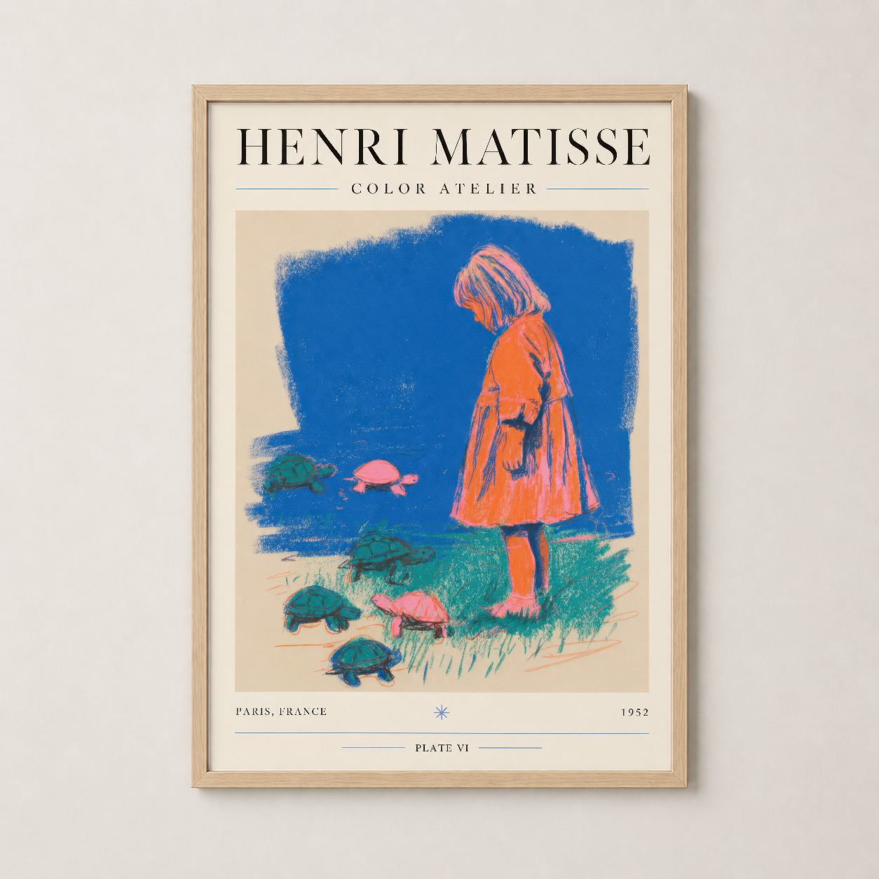 Sıcak ahşap çerçevede Matisse posteri, doğal ve şık bir ambiyans yaratarak yaşam alanlarını zenginleştiriyor.