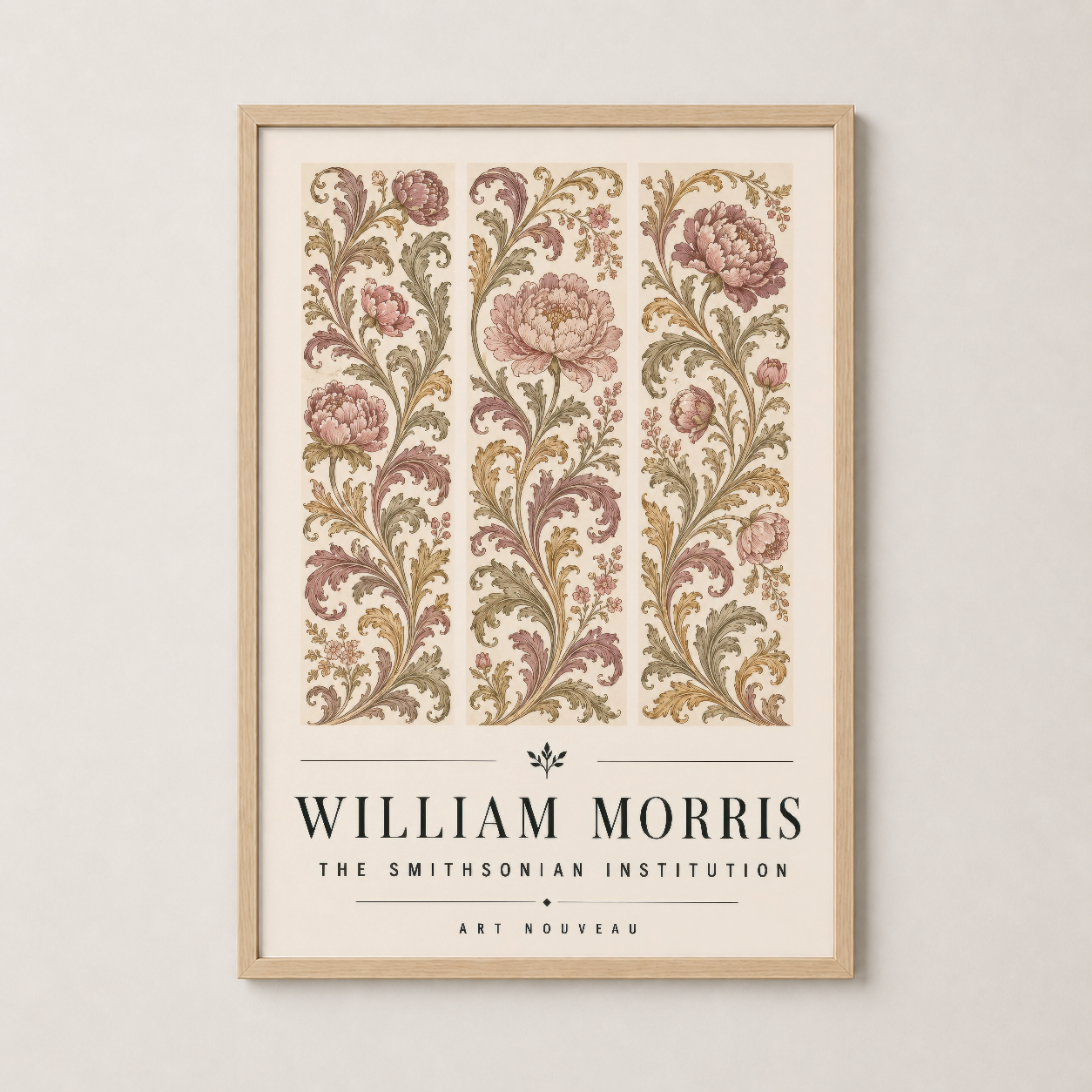 Ahşap çerçeveli William Morris posteri, sıcak tonlarıyla rahat ve sofistike iç mekan tasarımları için ideal.