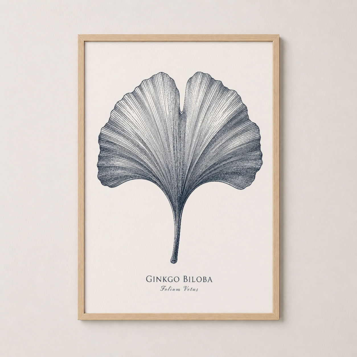 Ginkgo yaprağı tasarımı ahşap çerçevede, doğal stil botanik poster.