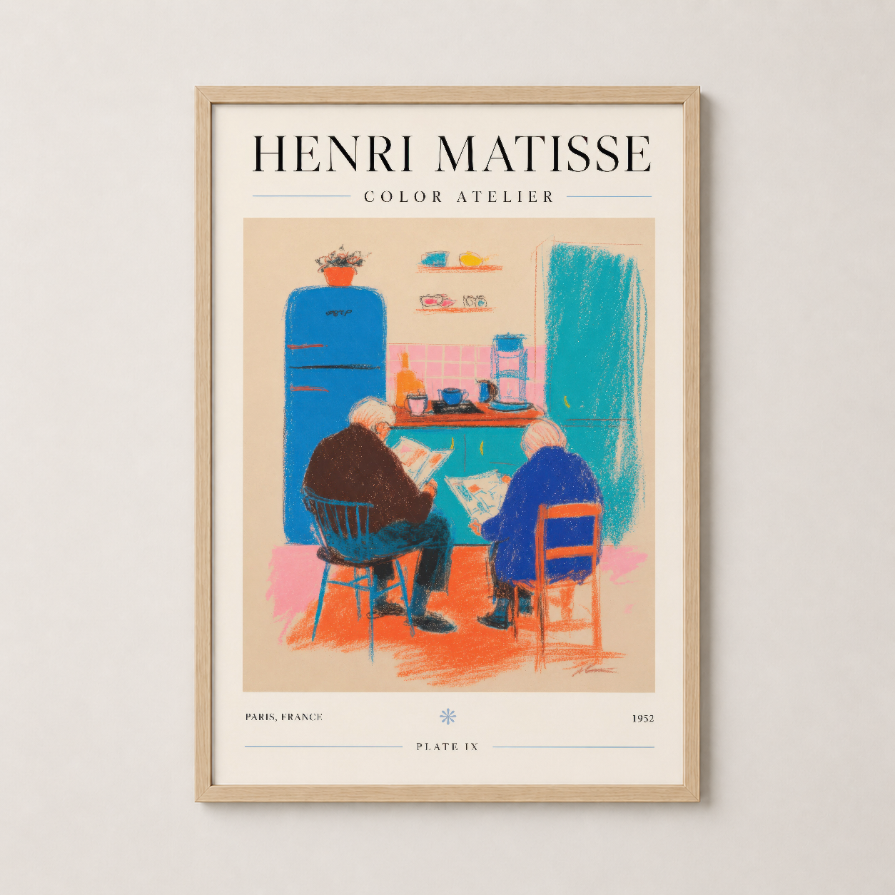 Matisse Color Atelier posteri, ahşap çerçevede, sıcak ve sanatsal ev dekoru, zarif görünüm.
