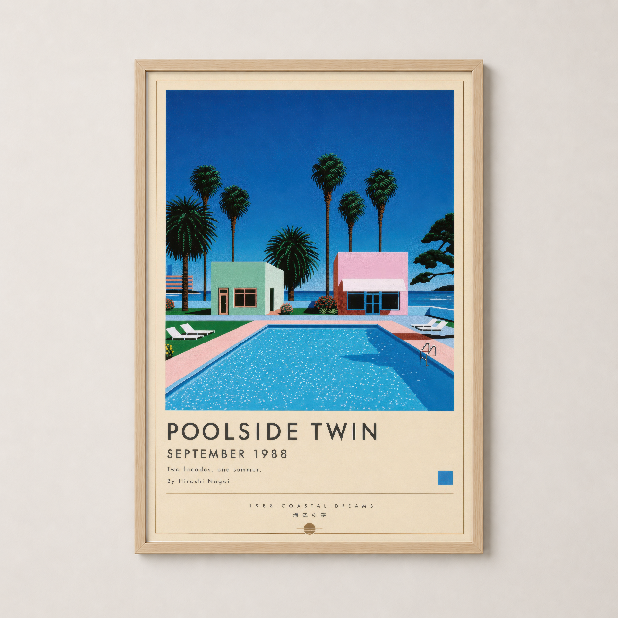 Mavi Pembe Retro Havuz Manzarası Minimalist Duvar Tablosu