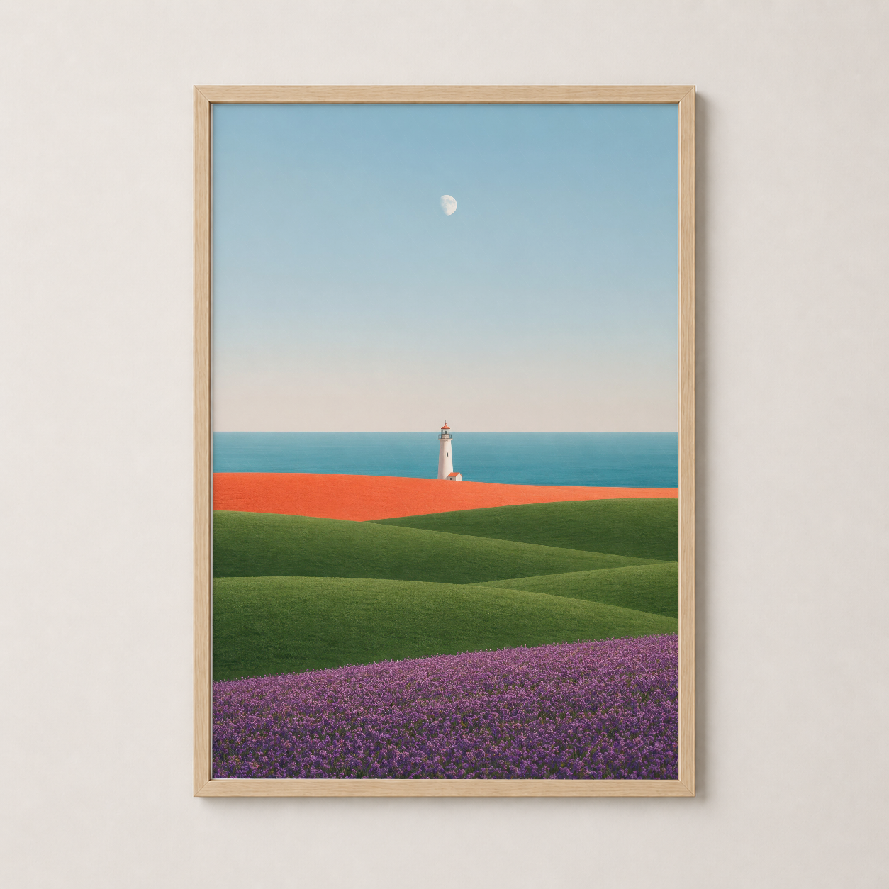 Yeşil Turkuaz Deniz Feneri Manzarası Minimalist Duvar Tablosu