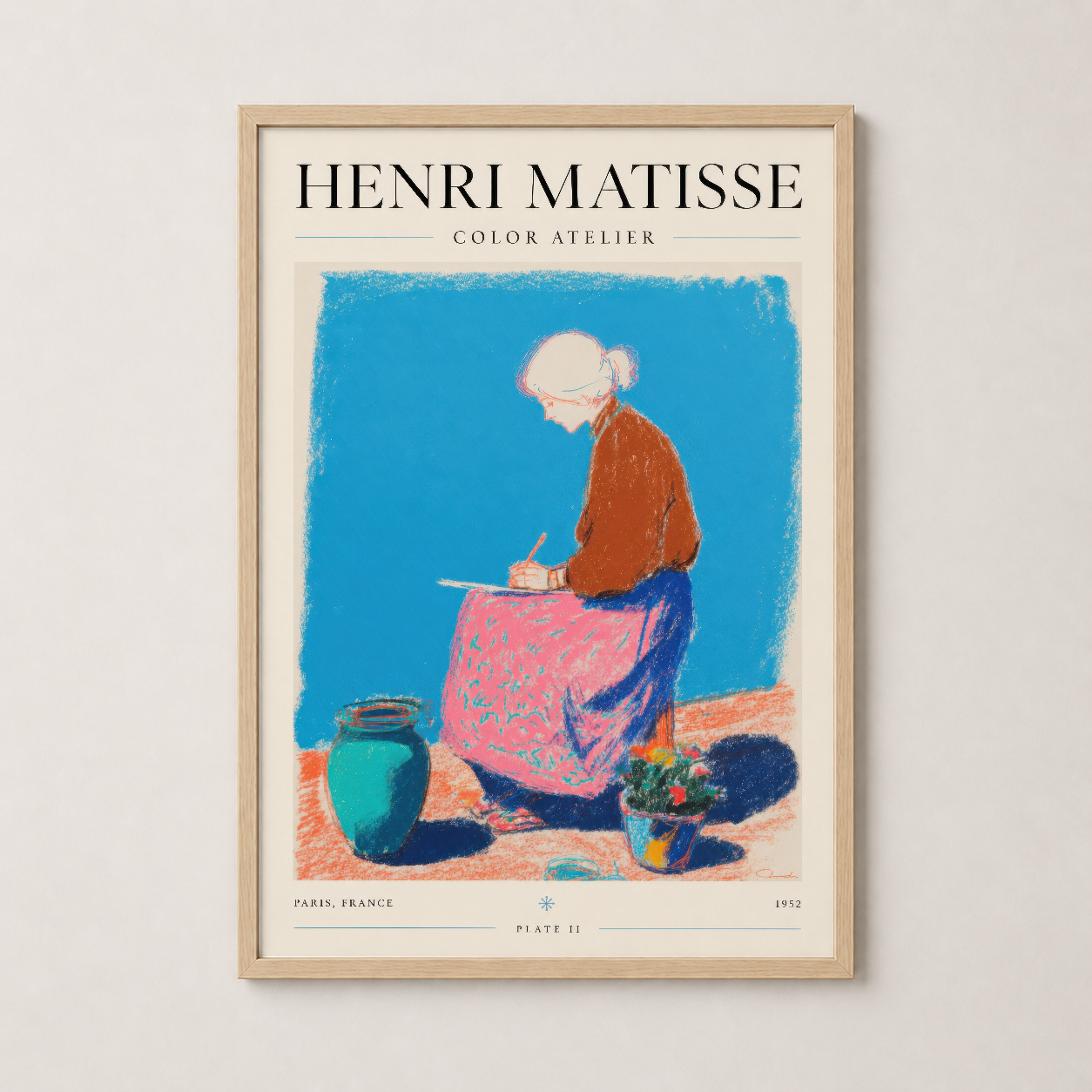 Ahşap çerçeveli Matisse sanat posteri, ressam teması dekoratif duvar tablosu, sıcak ve zarif tasarım