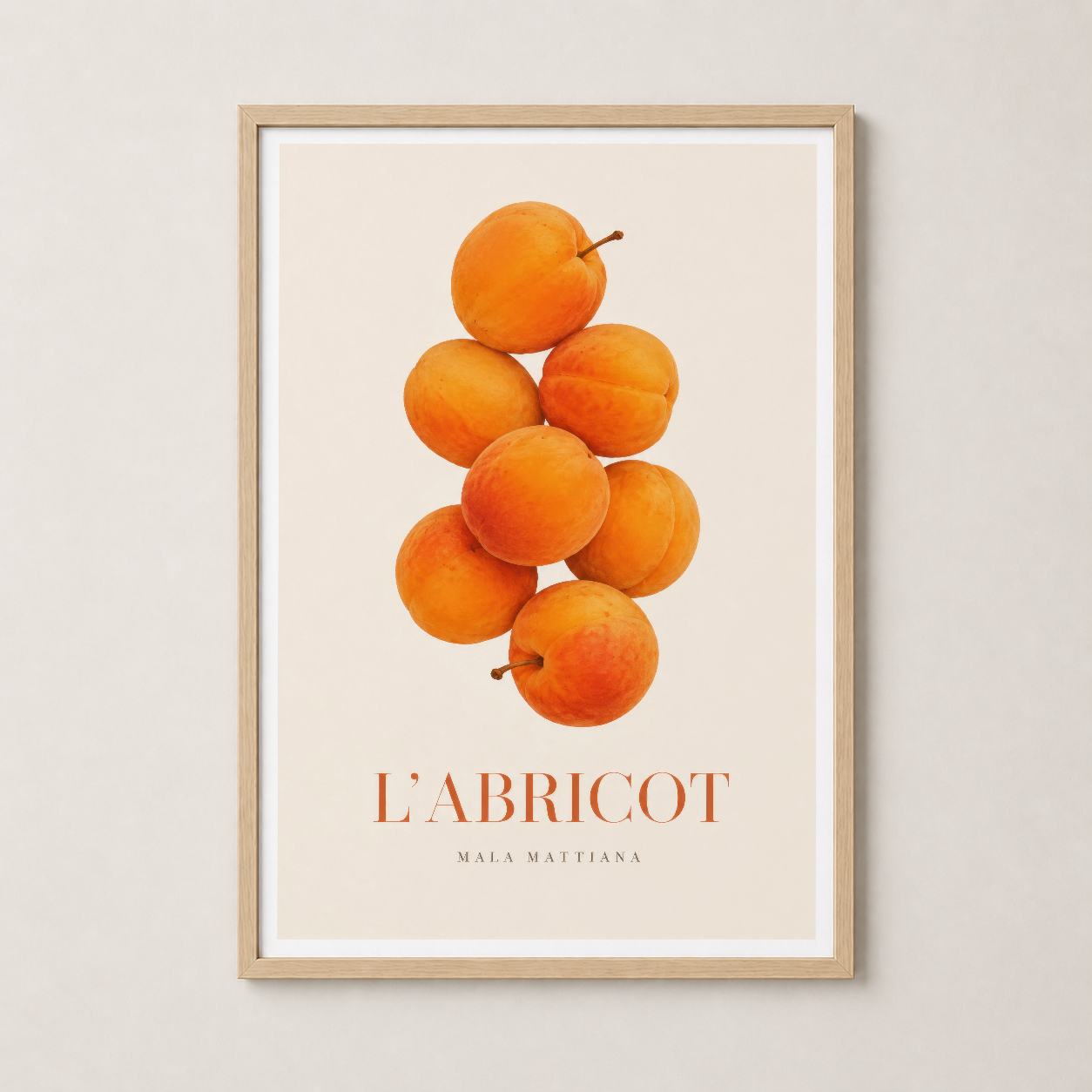 Ahşap çerçeveli L'Abricot tablosu, doğal sıcaklık ve sofistike tasarımı birleştiren dekoratif poster.