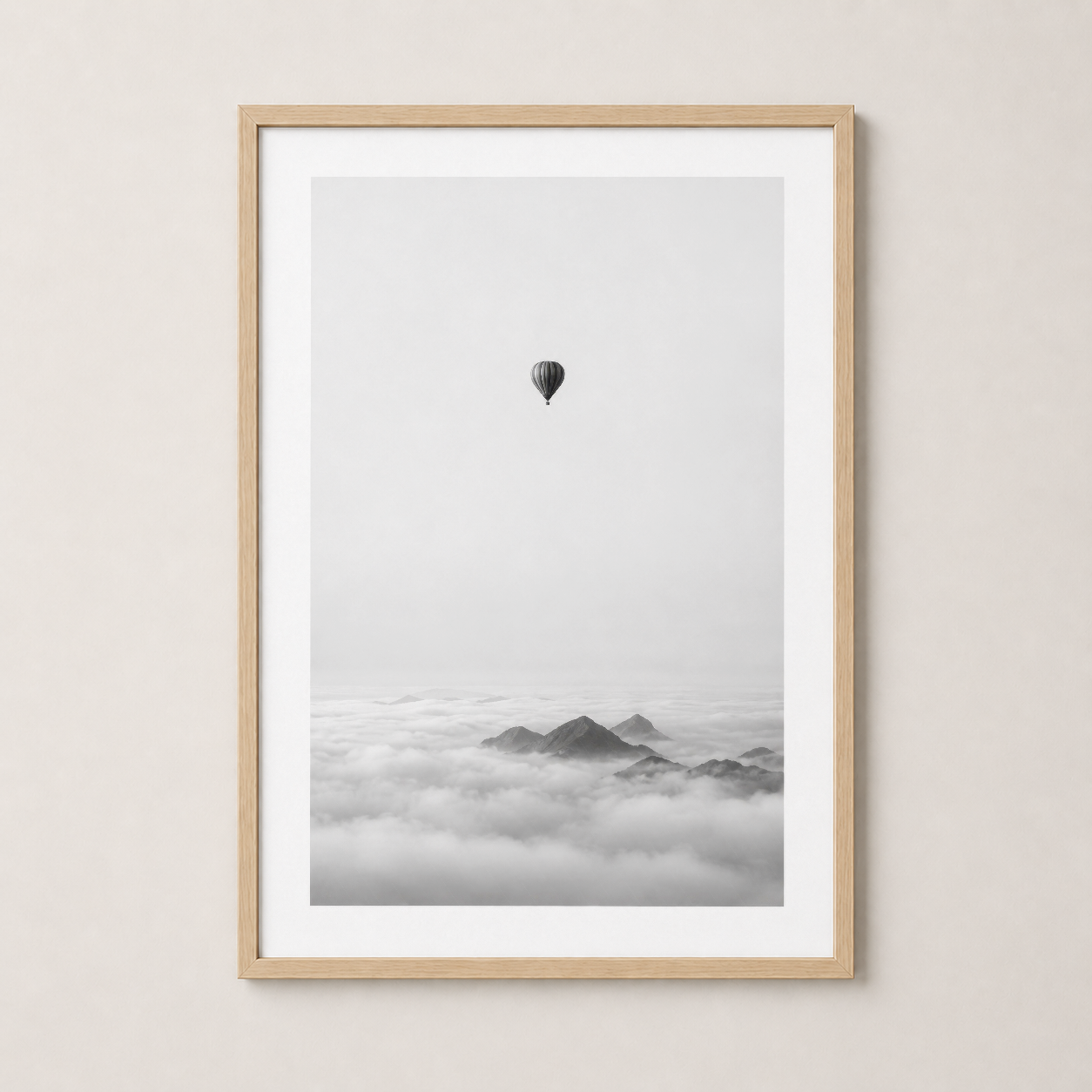Siyah Beyaz Sıcak Hava Balonu Minimalist Duvar Tablosu