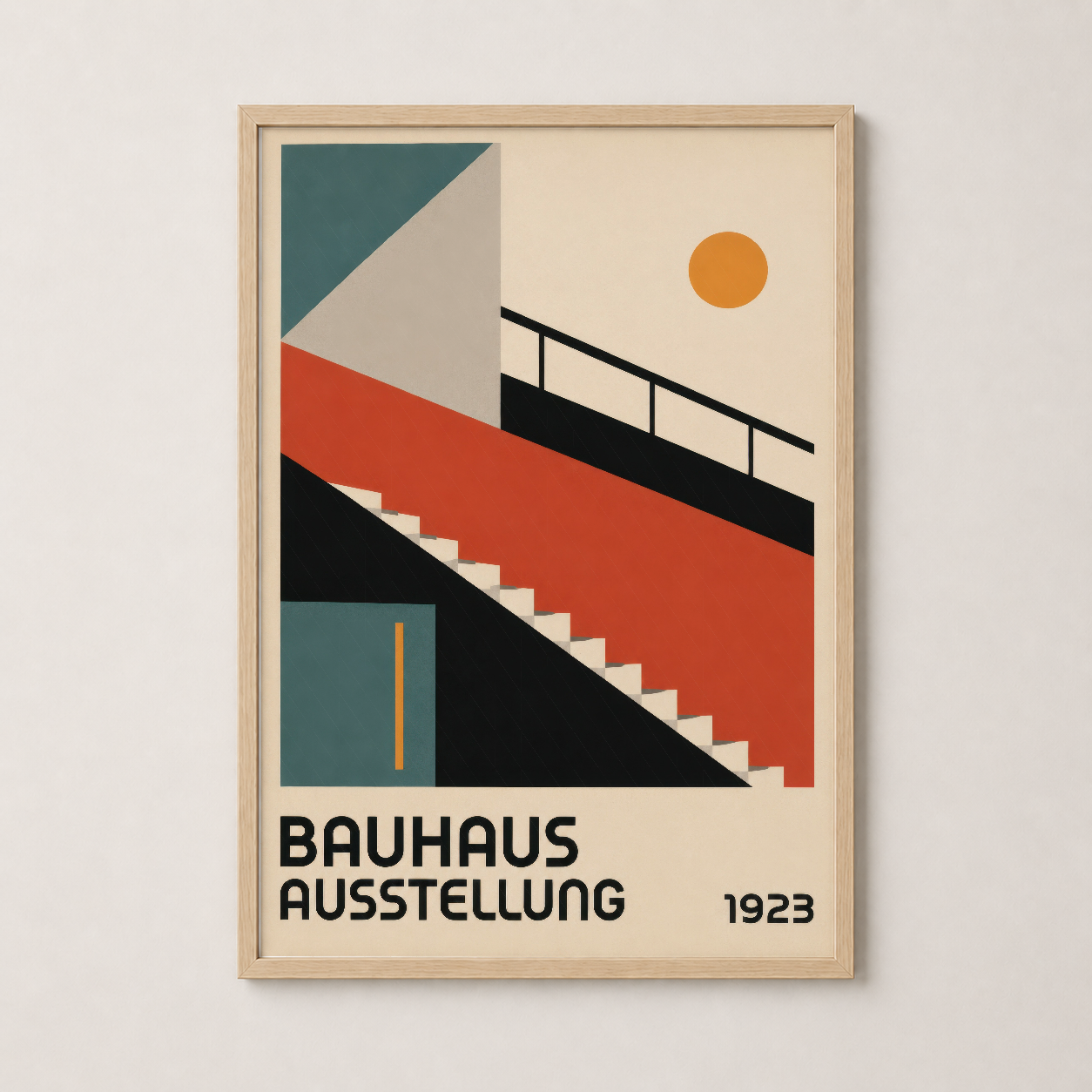 Kırmızı Turuncu Bauhaus Mimari Geometrik Duvar Tablosu