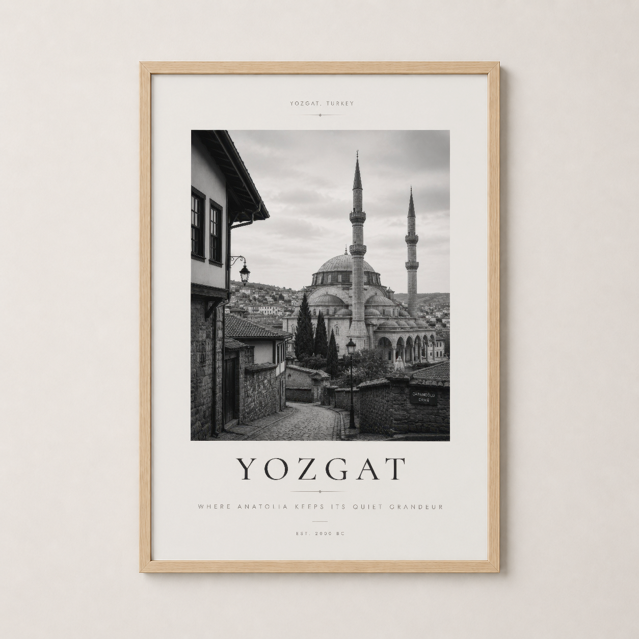 Siyah Beyaz Gri Yozgat Cami Manzarası Nostaljik Duvar Tablosu