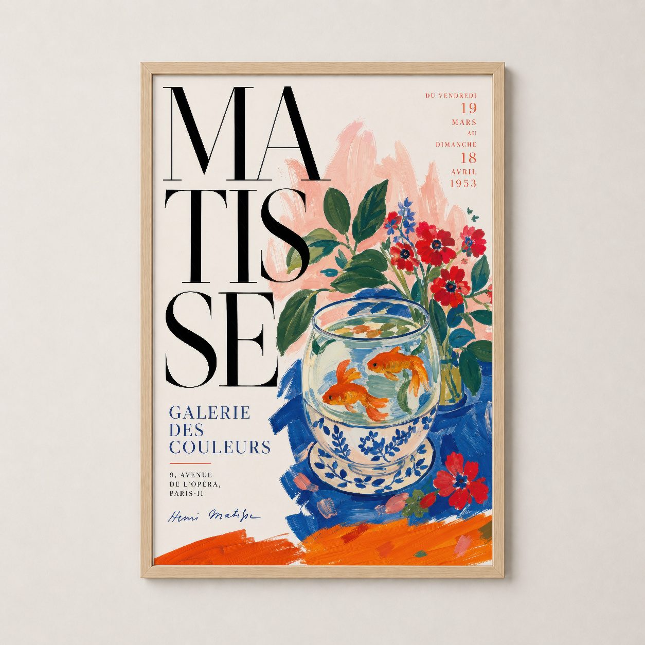 Matisse posteri ahşap çerçevede, 1953 Paris galerisinin ikonik sergisi afişi, sanat ve dekorasyon