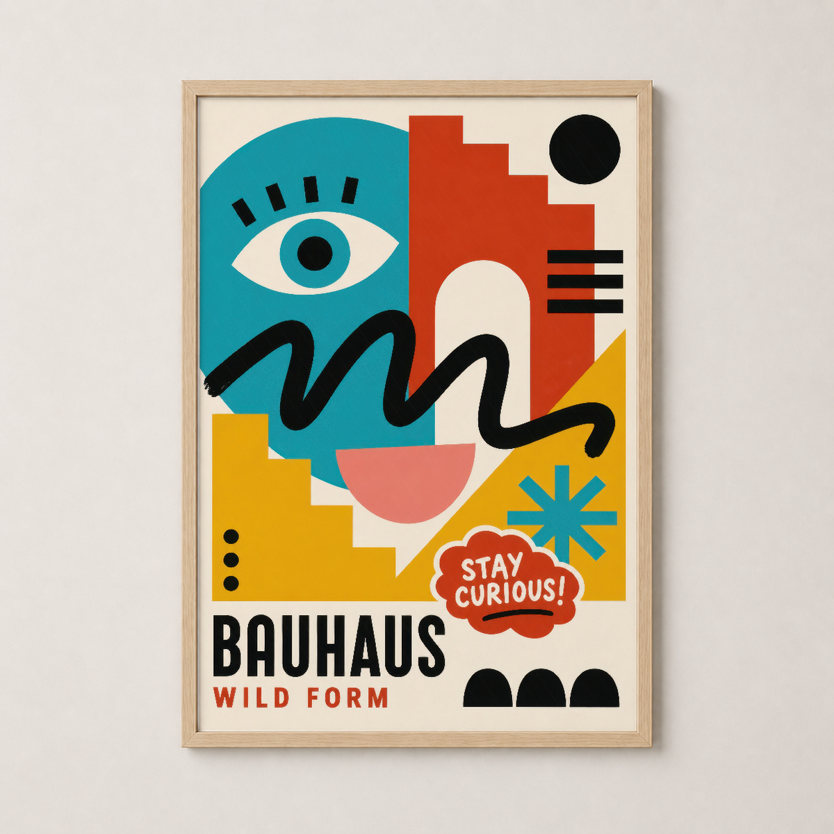 Turkuaz Turuncu Bauhaus Soyut Yüz Geometrik Duvar Tablosu