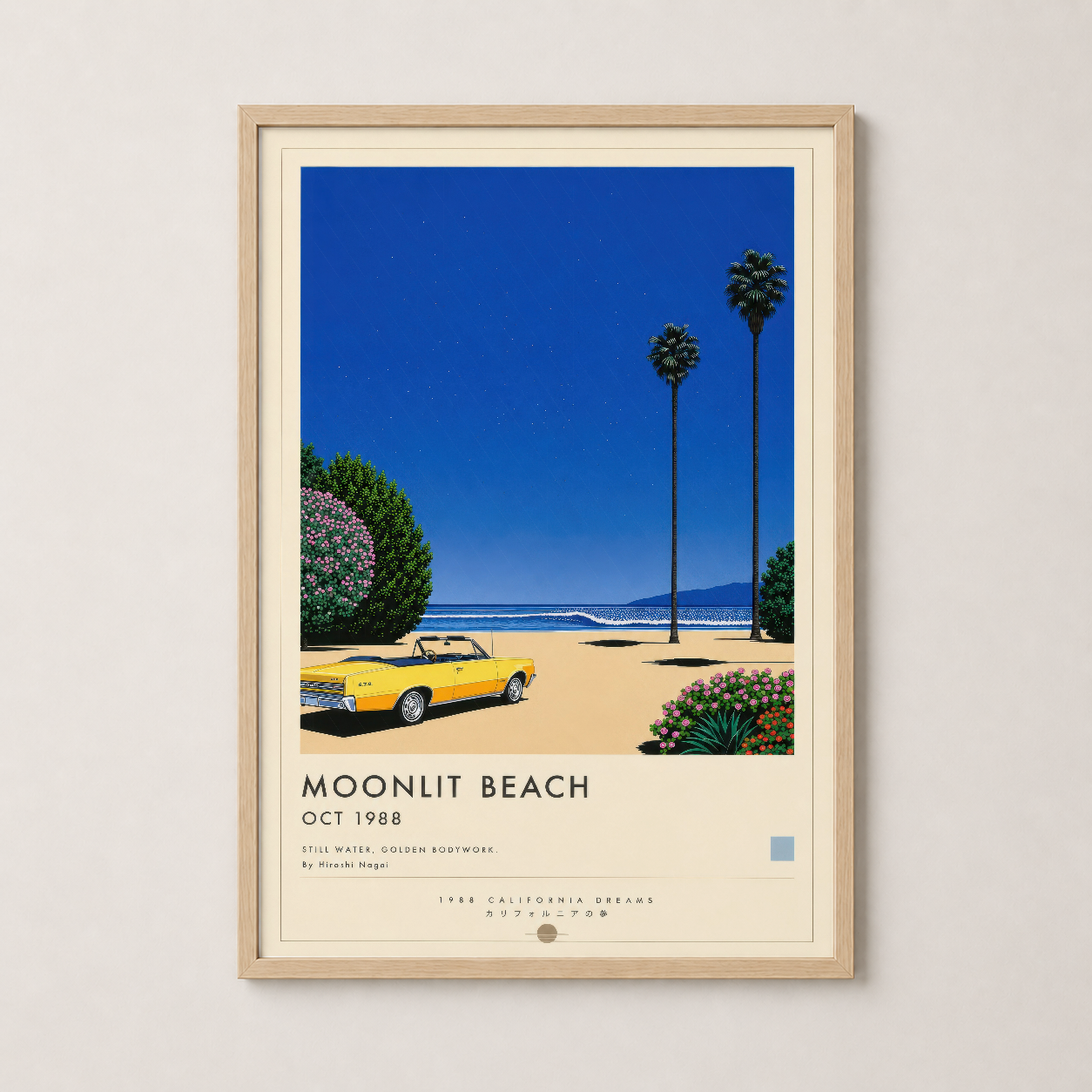 Mavi Sarı California Sahil Manzarası Retro Duvar Tablosu