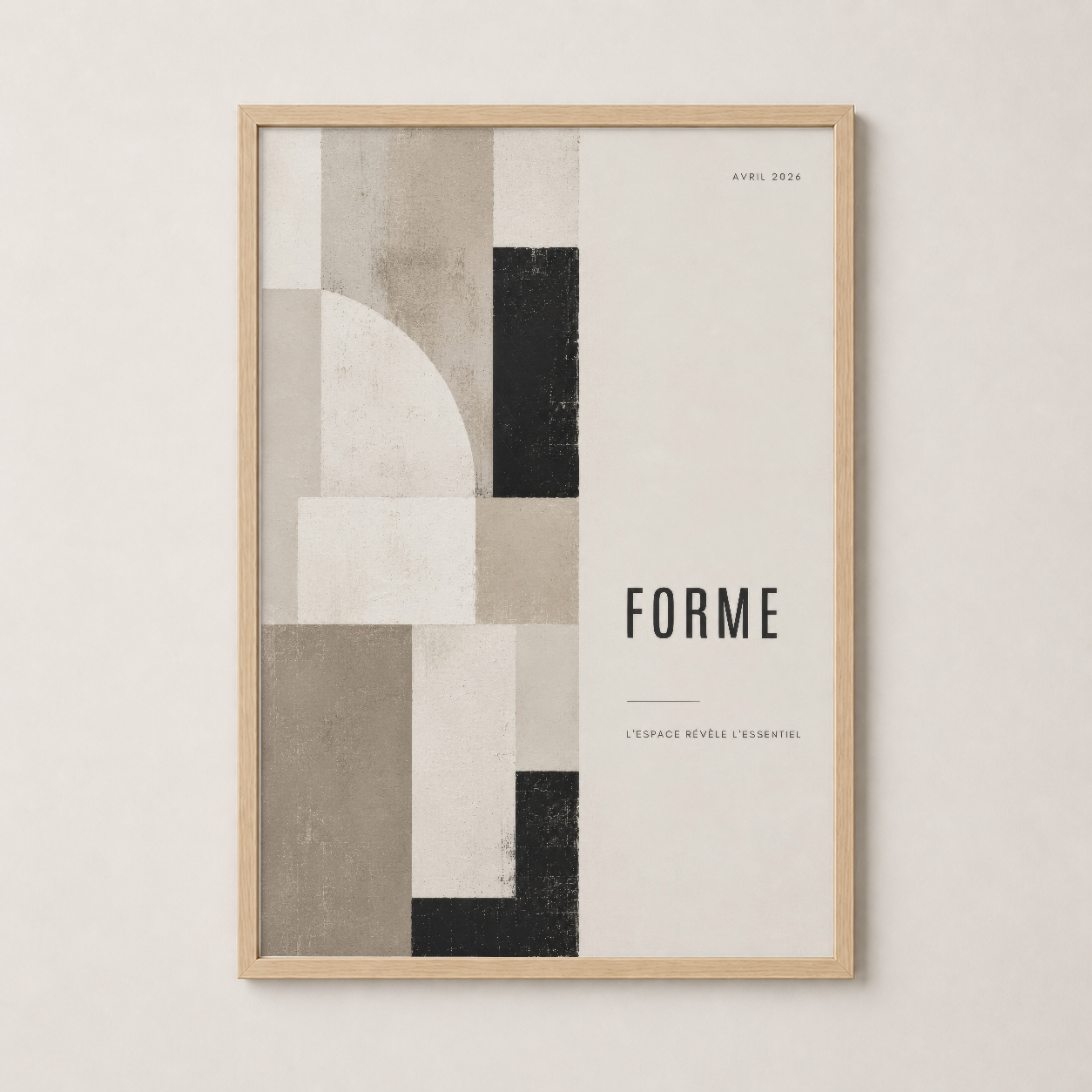 Forme sanat eseri ahşap çerçevede, soyut geometrik desenle doğal dekorasyon.