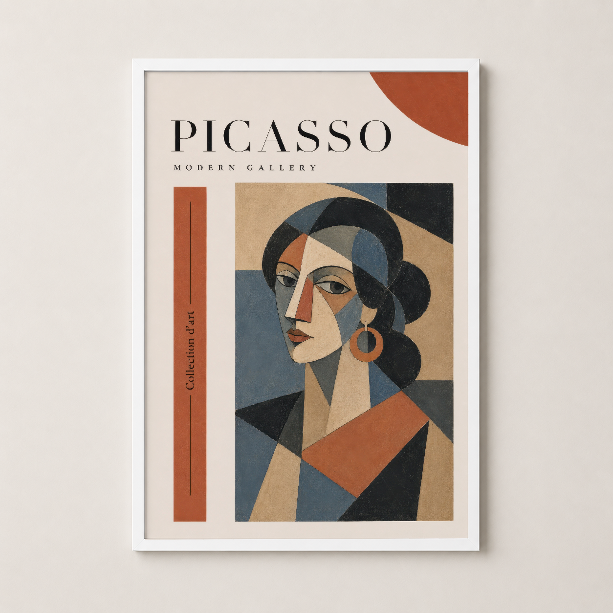 Beyaz çerçeveli Picasso Modern Gallery tablosu, minimalist dekorasyon için ideal