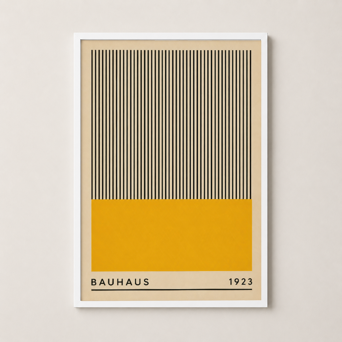 Bauhaus posterinin beyaz çerçeveli versiyonu, soyut sanat ve minimalist estetik