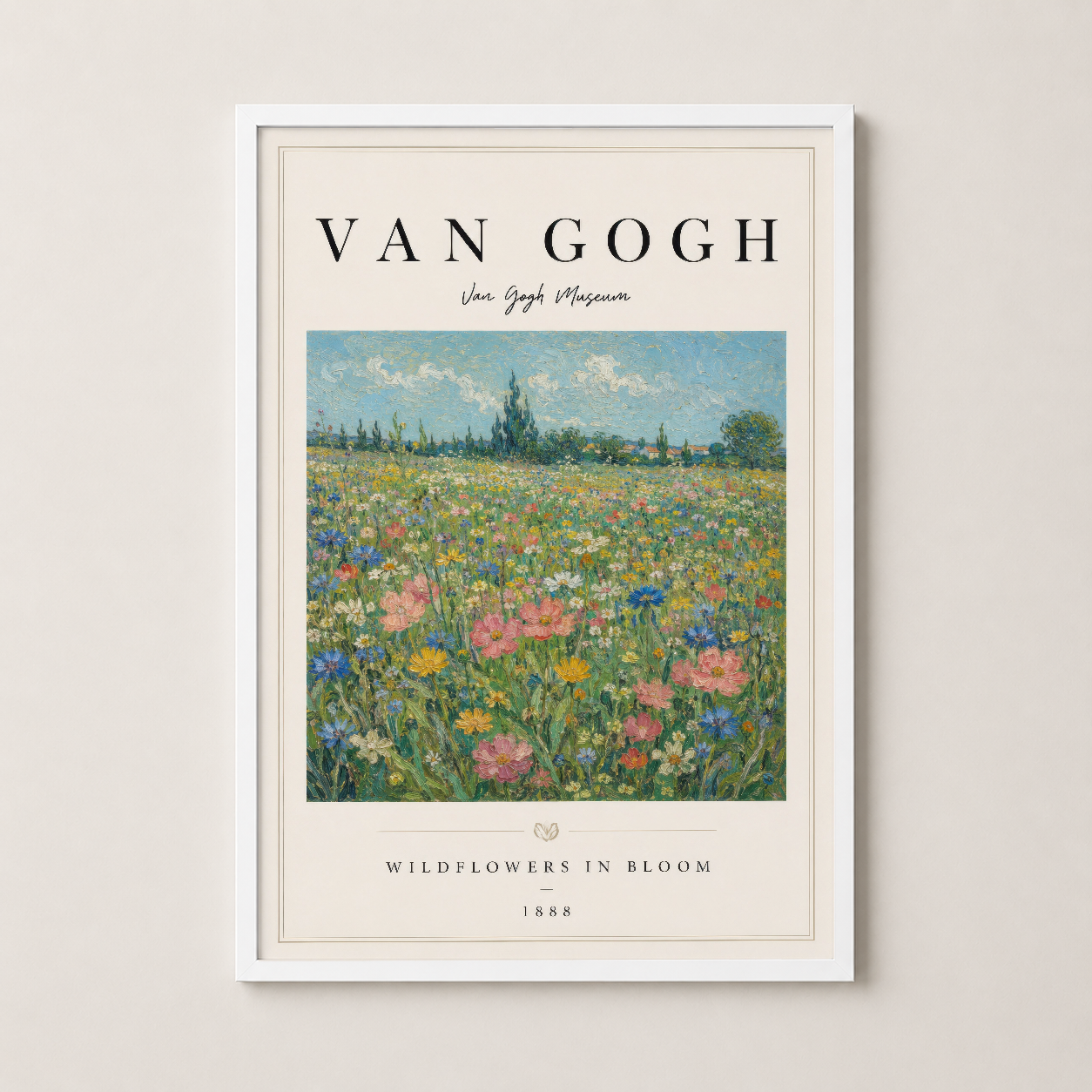 Beyaz çerçeveli Van Gogh posteri, aydınlık ve temiz bir görünümle duvarınızı zarif biçimde dekore ediyor.