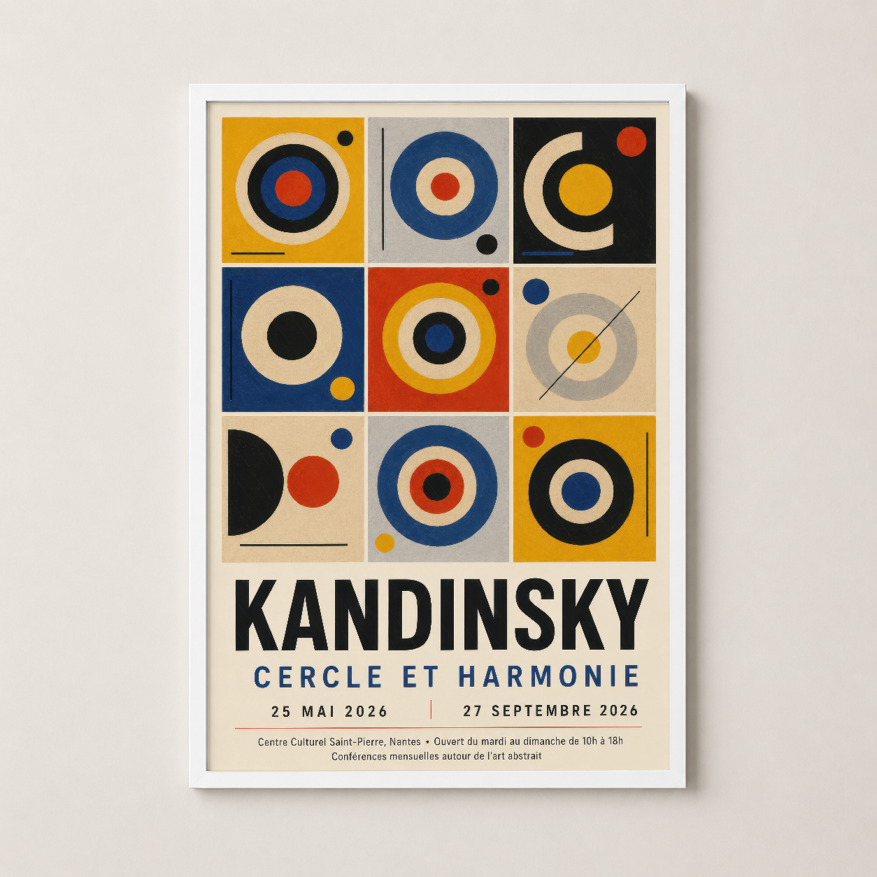 Kandinsky Cercle et Harmonie tablosu beyaz çerçevede, minimalist dekorasyona mükemmel uyum