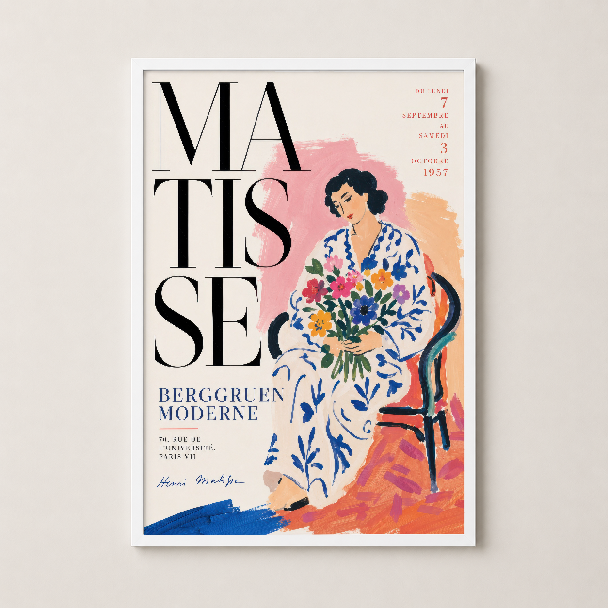 Matisse Berggruen Moderne sanat eseri, beyaz çerçevede, modernist tasarım ve canlı renk paletine sahip klasik poster.