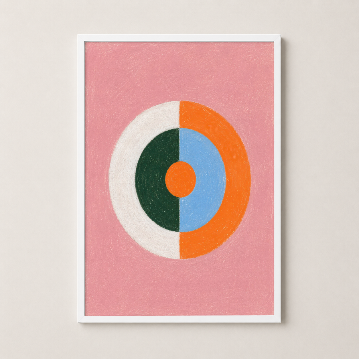 Beyaz çerçeveli poster, pembe tonunda modern daire deseni ile contemporary iç mekan dekorasyonu