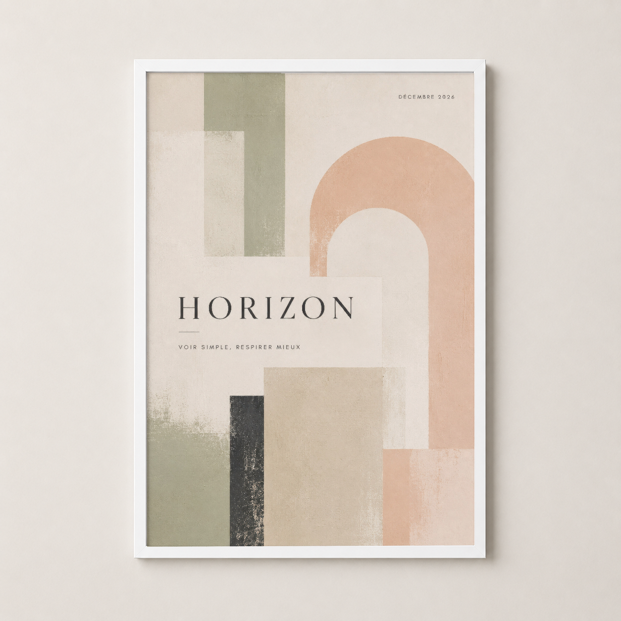 Horizon minimalist poster, beyaz çerçeveli sunumuyla, çağdaş dekor için ideal pastel renk paleti ve dengeli komposisyon