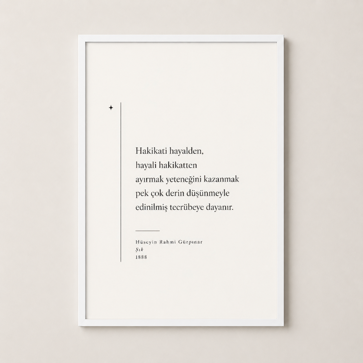 Türk edebiyatından ilham alan diptiş, beyaz çerçeveli duvar posteri, sade ve şık dekorasyon çözümü.