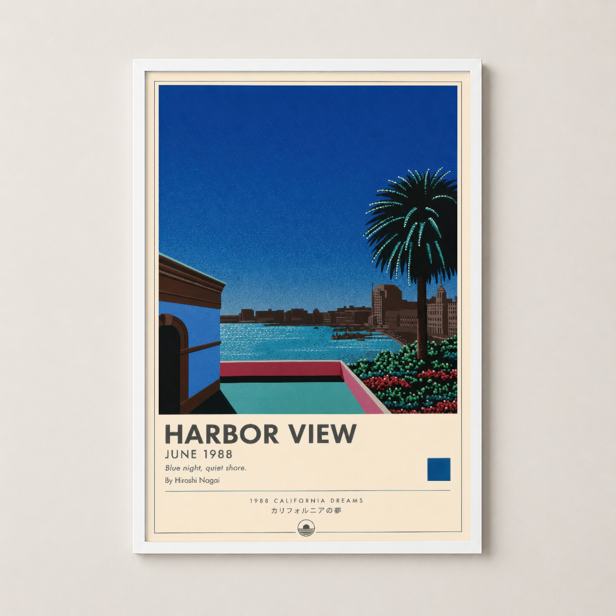 Harbor View poster beyaz çerçeveli, Hirashi Nogoi tasarımı, 1988 California Dreams koleksiyonundan.