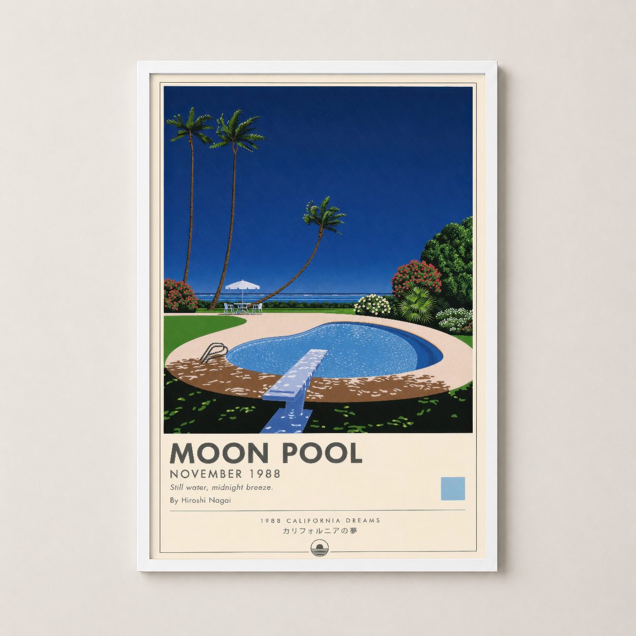 Moon Pool sanat tablosu, beyaz çerçevede sunulan minimalist ve ışık alan modern yaşam alanı görseli.